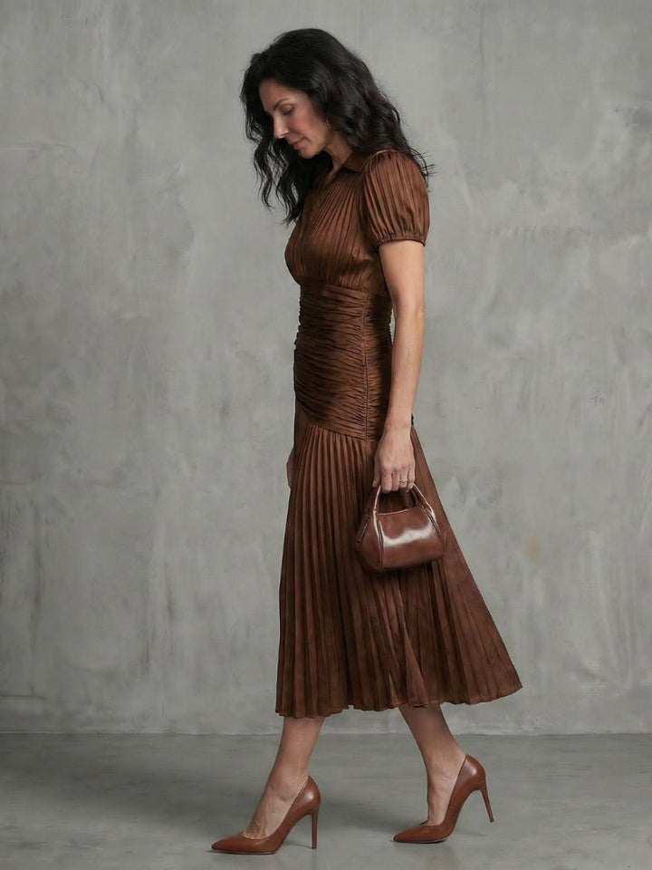 Grace | Women's Everyday Party Dress Pleated Stripe Collared Midi