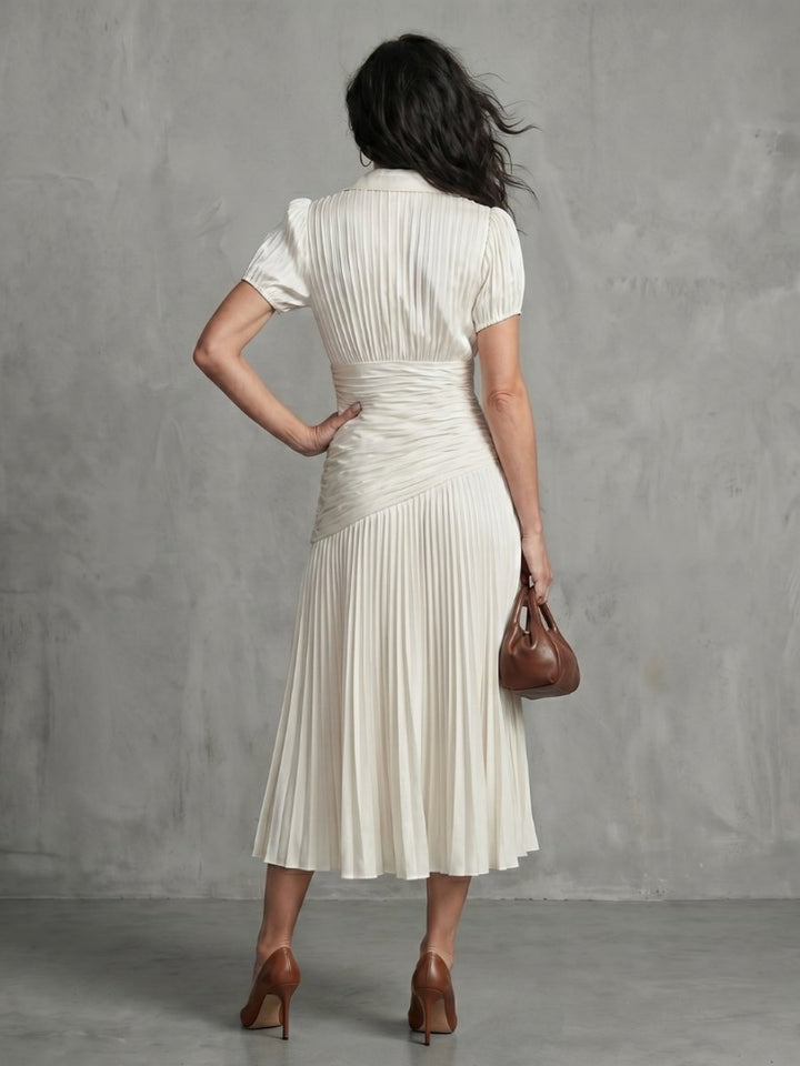Grace | Women's Everyday Party Dress Pleated Stripe Collared Midi