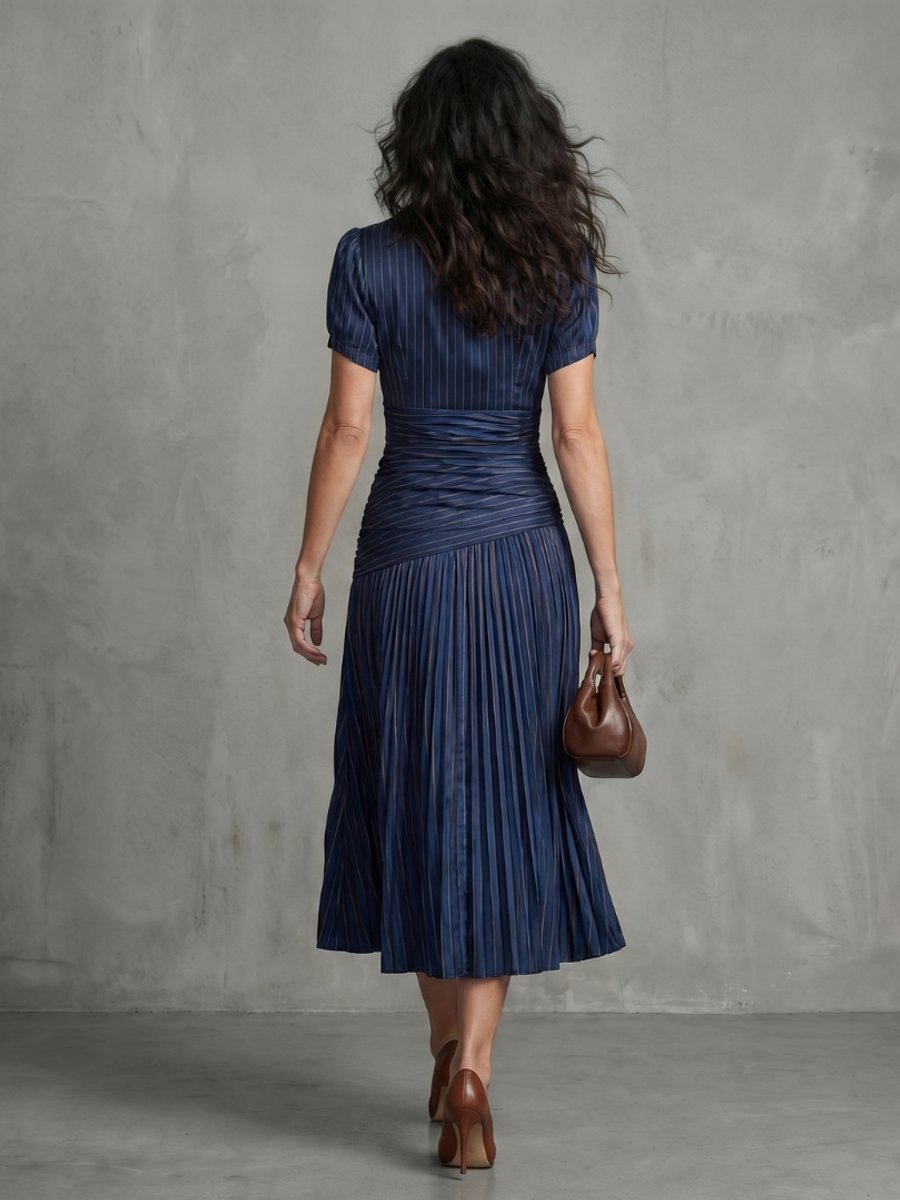 Grace | Women's Everyday Party Dress Pleated Stripe Collared Midi
