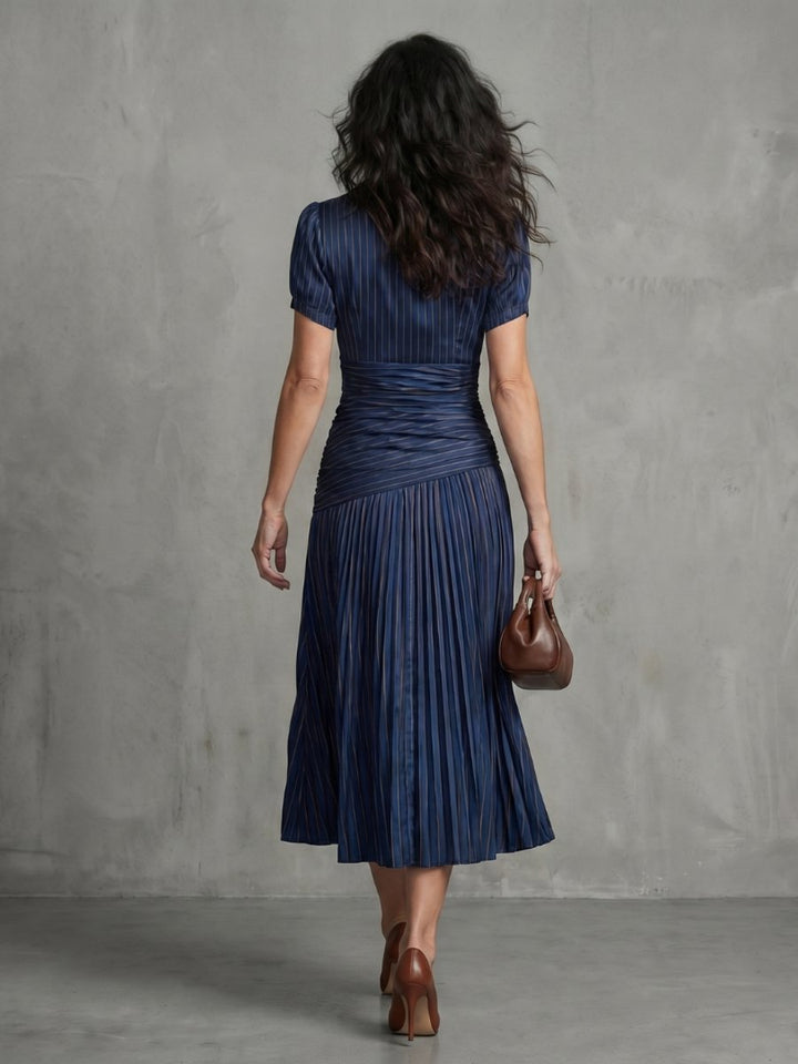 Grace | Women's Everyday Party Dress Pleated Stripe Collared Midi