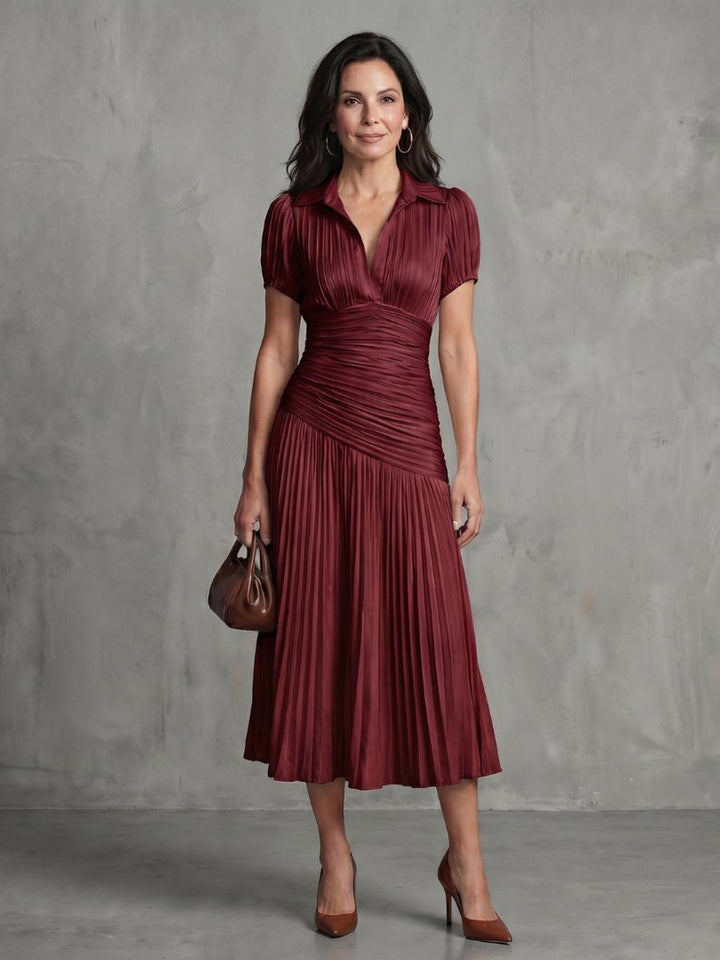 Grace | Women's Everyday Party Dress Pleated Stripe Collared Midi