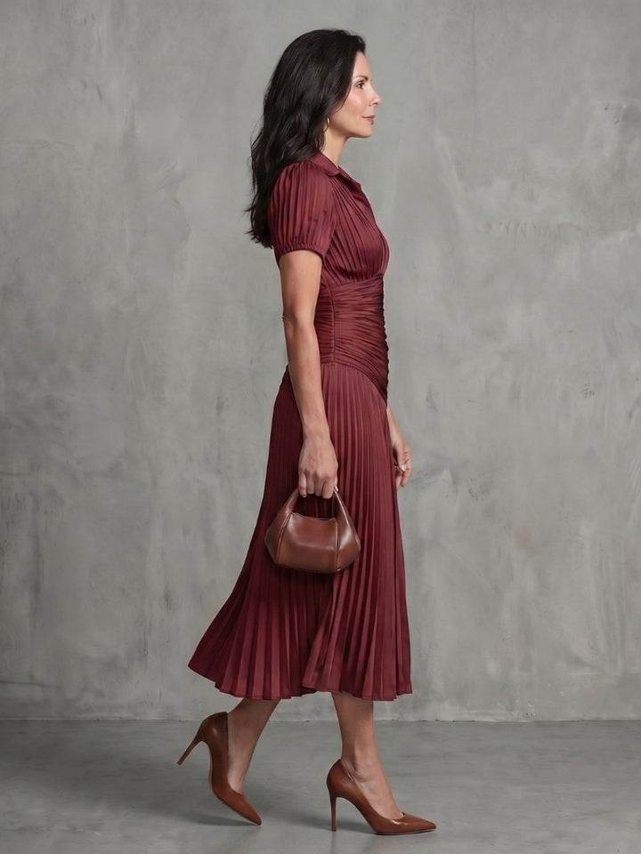 Grace | Women's Everyday Party Dress Pleated Stripe Collared Midi