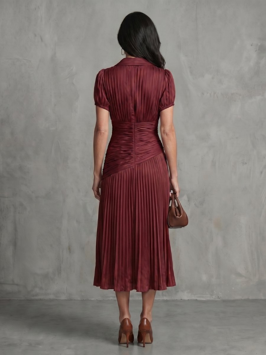 Grace | Women's Everyday Party Dress Pleated Stripe Collared Midi
