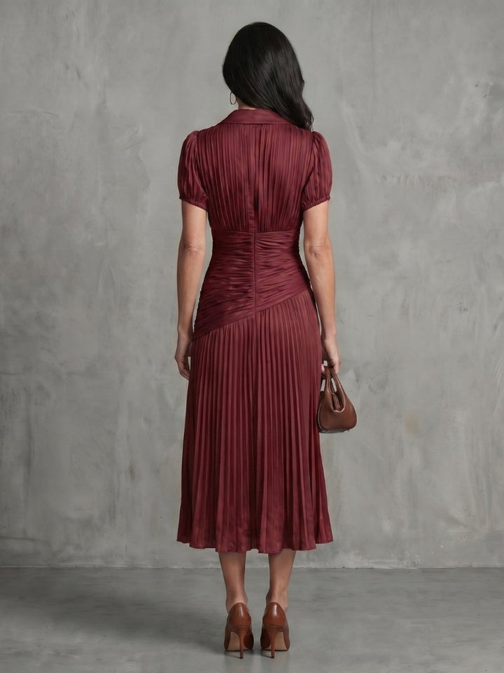 Grace | Women's Everyday Party Dress Pleated Stripe Collared Midi