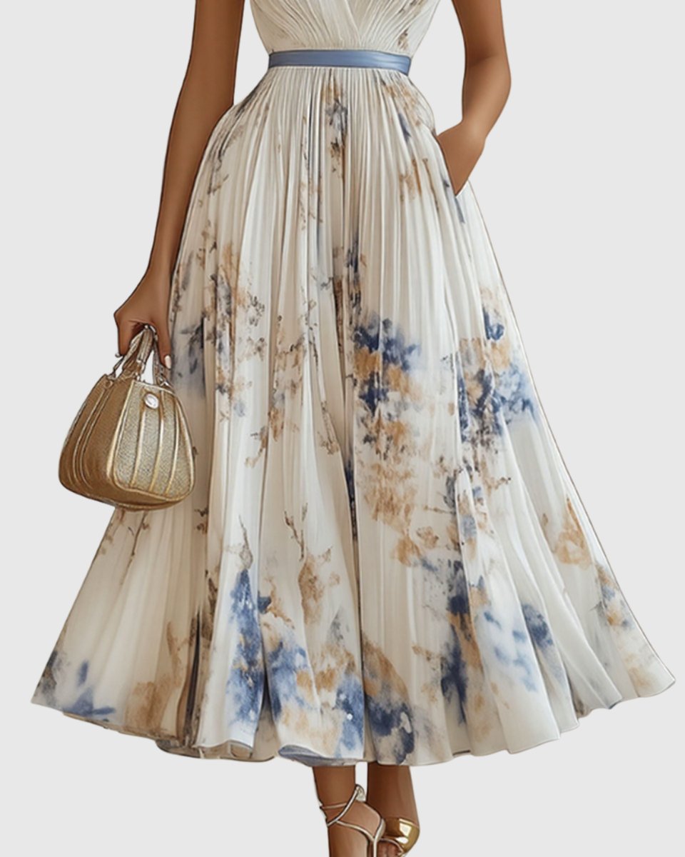 Florence | Women's Everyday Party Dress Pleated V-Neck Midi Dress Pockets