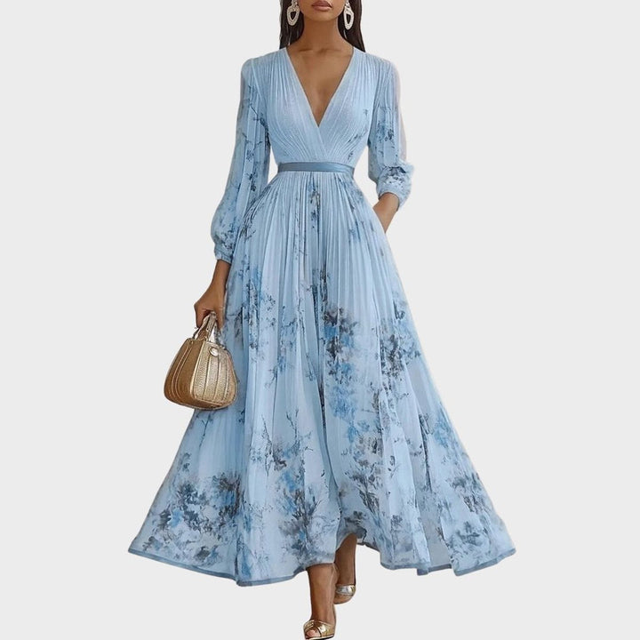 Florence | Women's Everyday Party Dress Pleated V-Neck Midi Dress Pockets