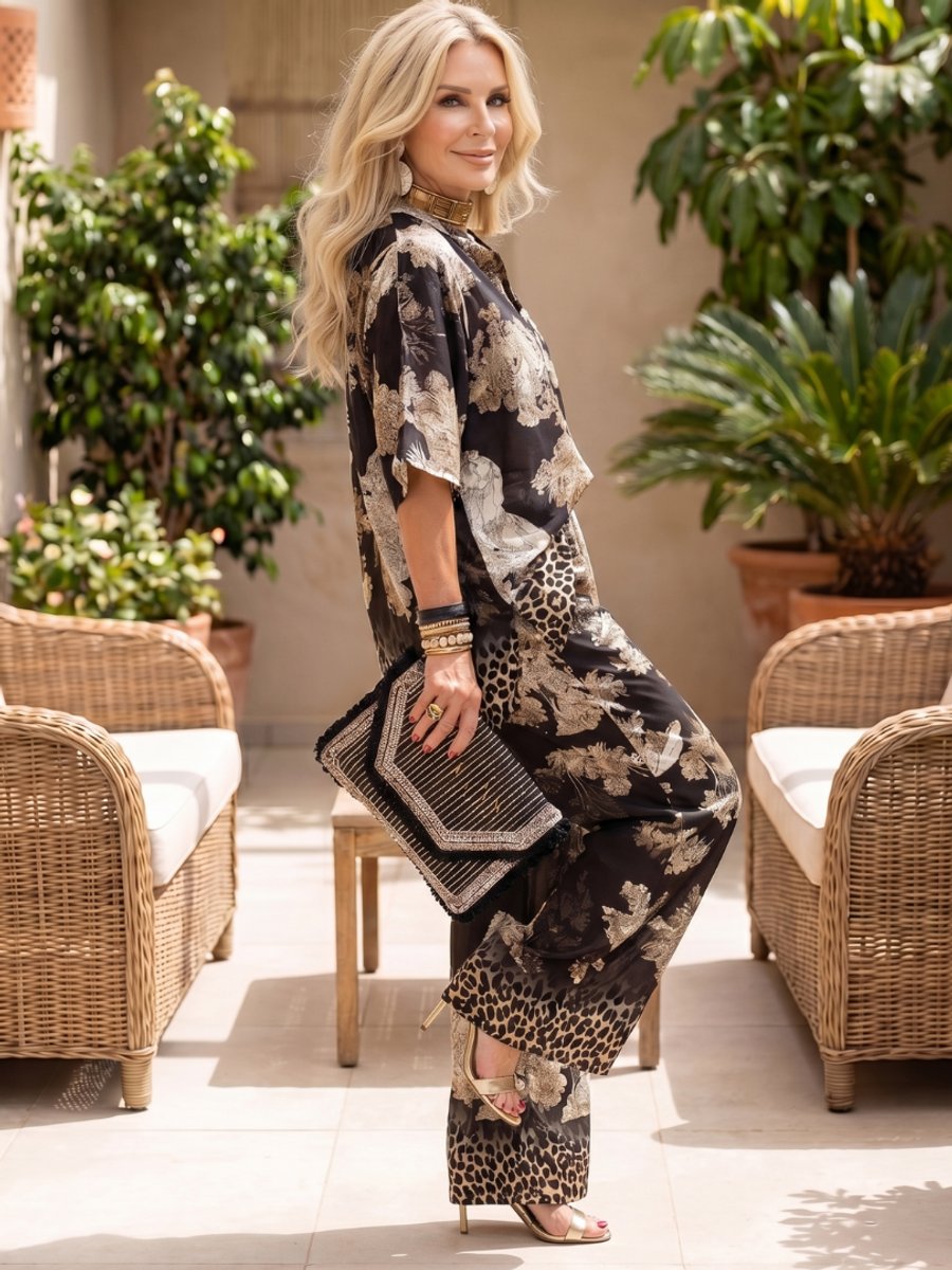 Aria | Women's Everyday Wide-Leg Printed Wrap Two-Piece Trouser Set