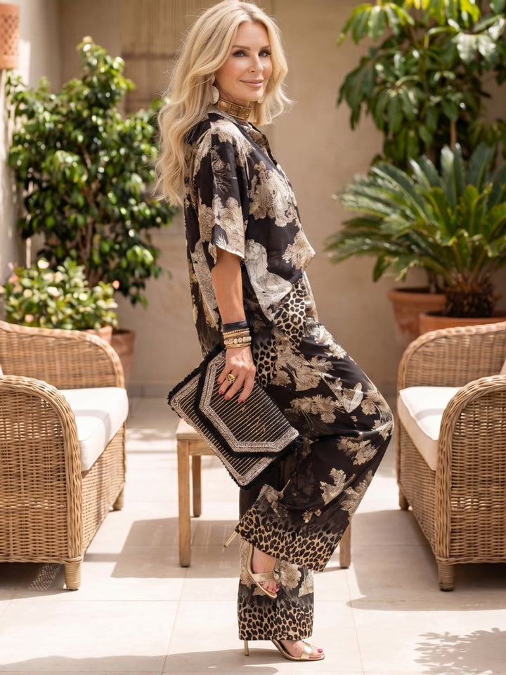 Aria | Women's Everyday Wide-Leg Printed Wrap Two-Piece Trouser Set