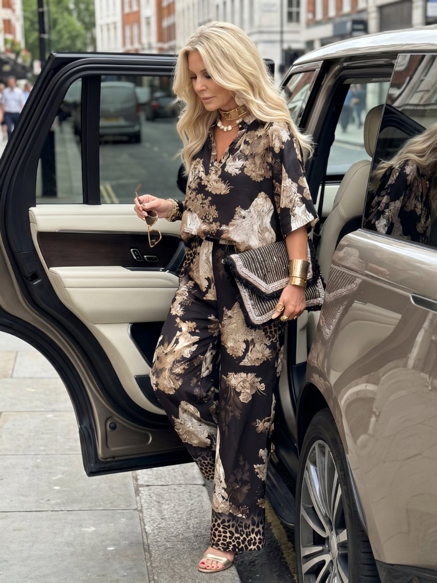 Aria | Women's Everyday Wide-Leg Printed Wrap Two-Piece Trouser Set