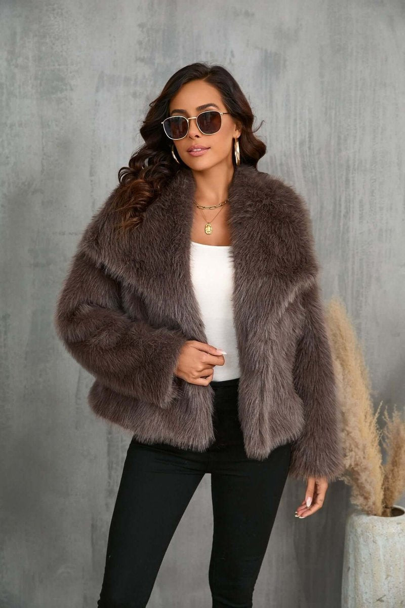 Sienna | Women's Faux Fur Open-Front Coat Wide Collar Relaxed Fit