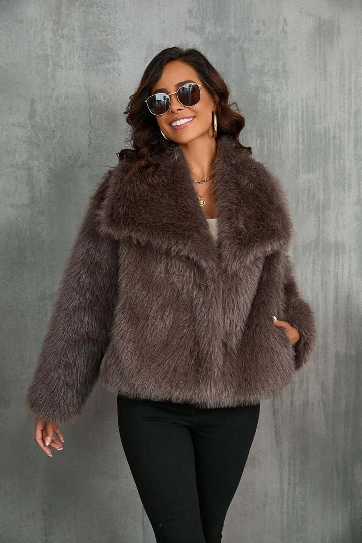 Sienna | Women's Faux Fur Open-Front Coat Wide Collar Relaxed Fit