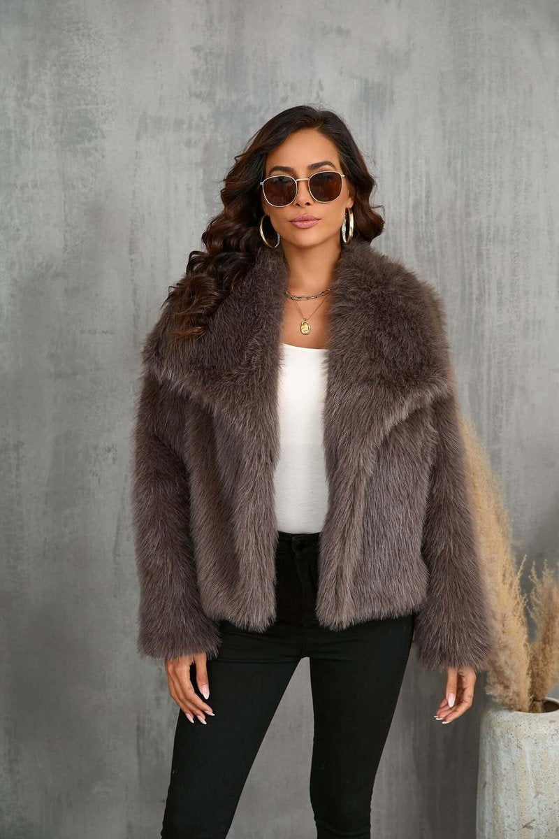 Sienna | Women's Faux Fur Open-Front Coat Wide Collar Relaxed Fit