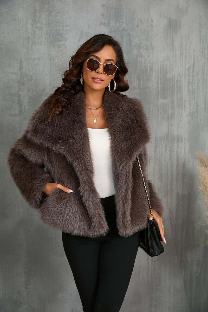 Sienna | Women's Faux Fur Open-Front Coat Wide Collar Relaxed Fit