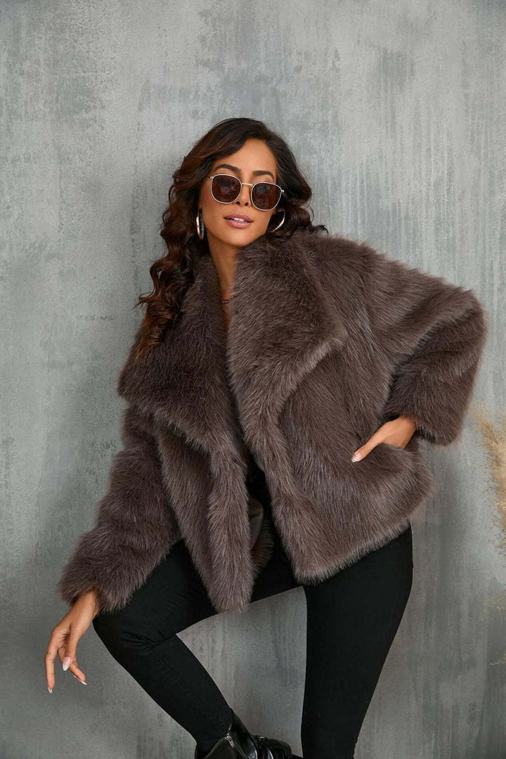 Sienna | Women's Faux Fur Open-Front Coat Wide Collar Relaxed Fit