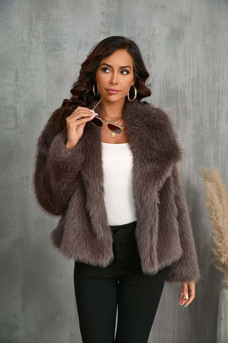 Sienna | Women's Faux Fur Open-Front Coat Wide Collar Relaxed Fit