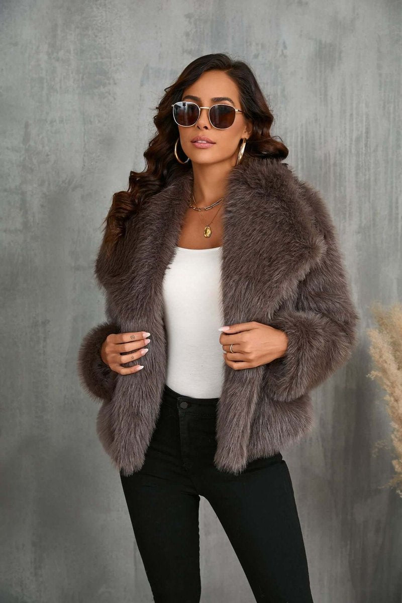 Sienna | Women's Faux Fur Open-Front Coat Wide Collar Relaxed Fit