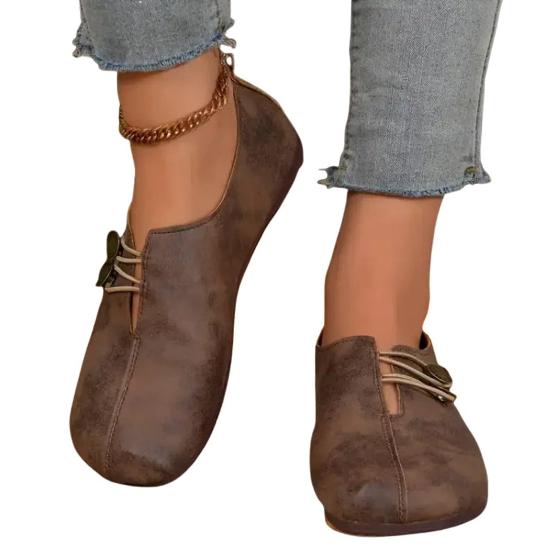 Evelyn | Women's Faux Leather Button-Detail Flat Loafers