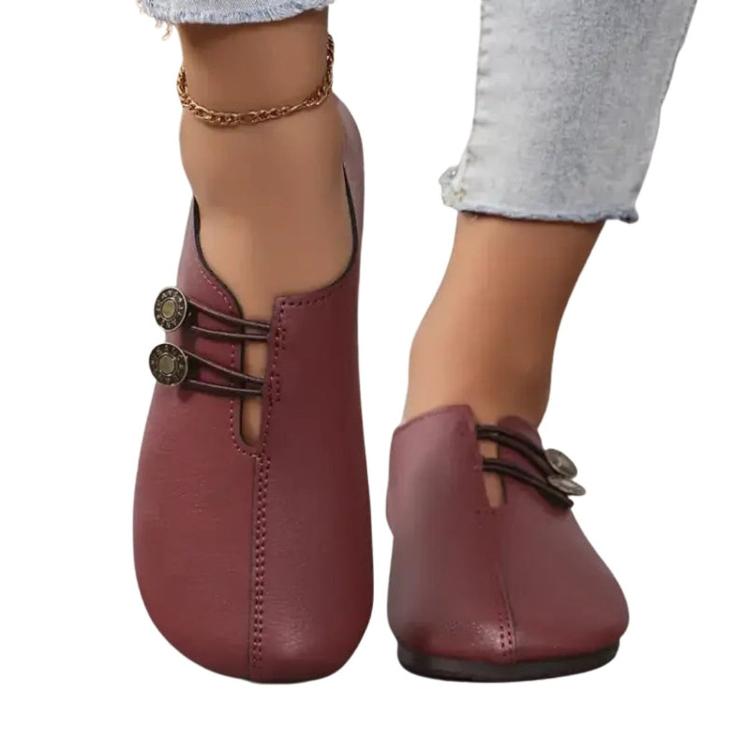 Evelyn | Women's Faux Leather Button-Detail Flat Loafers