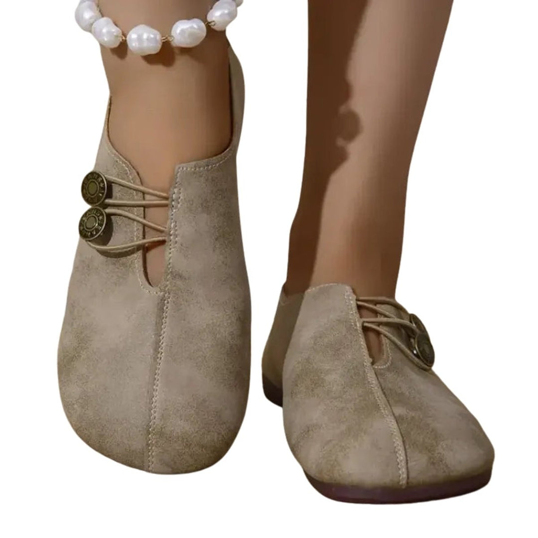 Evelyn | Women's Faux Leather Button-Detail Flat Loafers