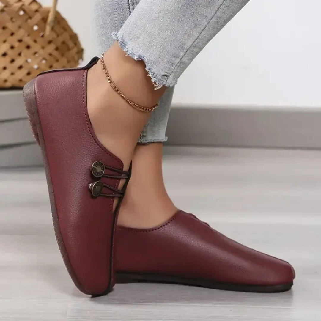 Evelyn | Women's Faux Leather Button-Detail Flat Loafers