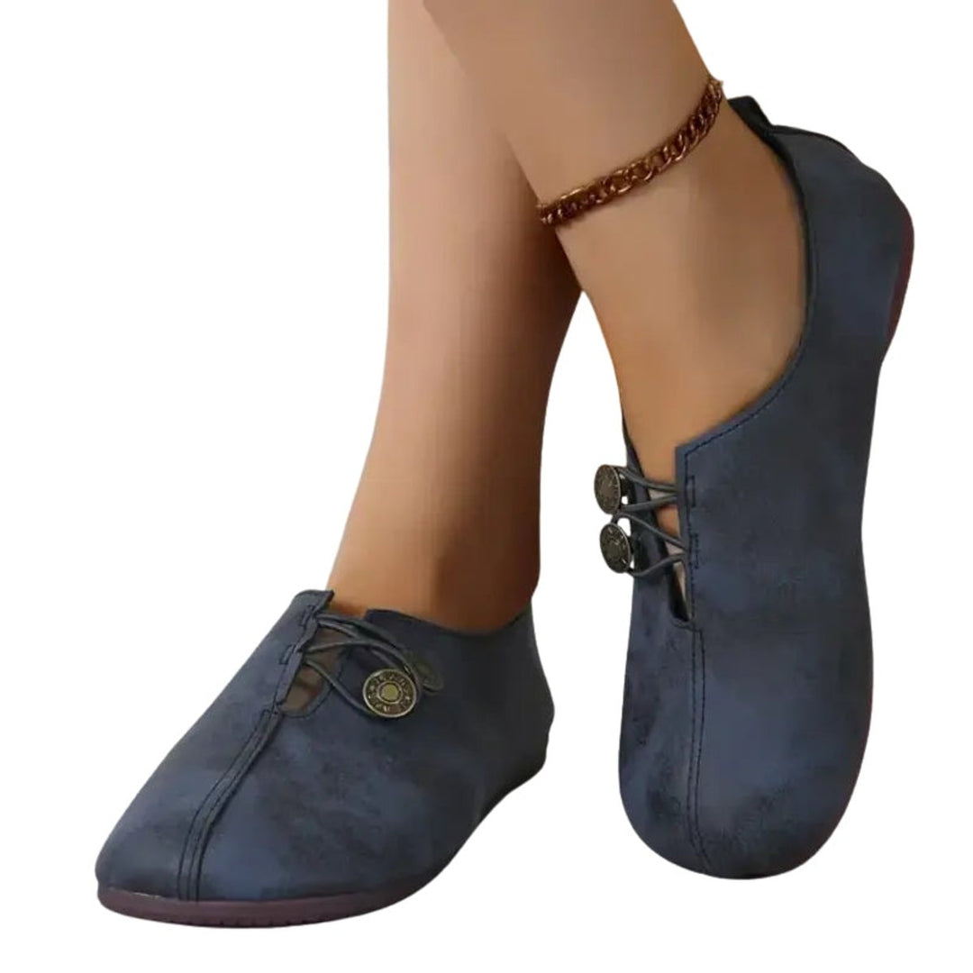 Evelyn | Women's Faux Leather Button-Detail Flat Loafers