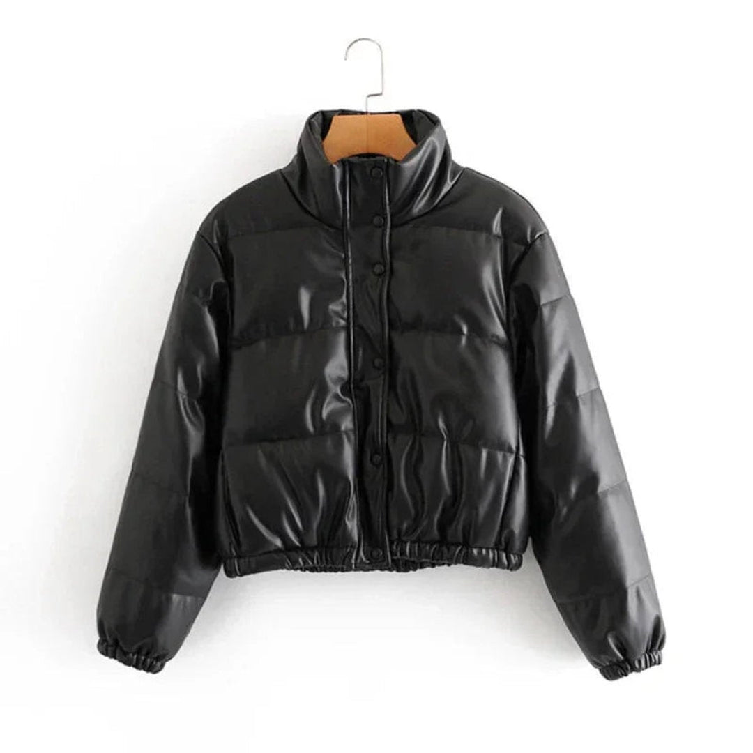 Sienna | Women's Faux Leather Hooded Cropped Puffer Jacket Ladies Coat
