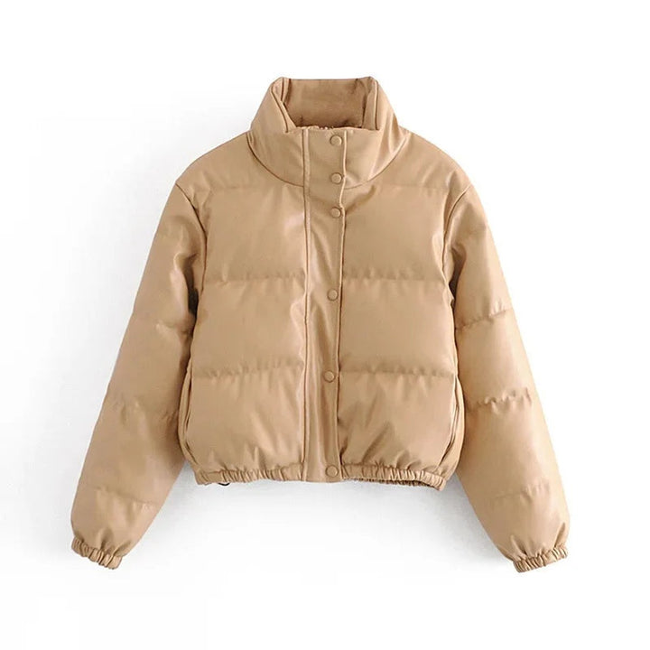 Sienna | Women's Faux Leather Hooded Cropped Puffer Jacket Ladies Coat