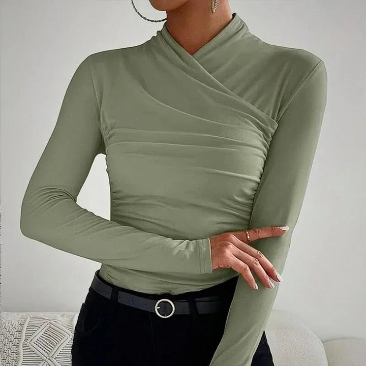 Scarlett | Women's Fitted Asymmetric Roll Neck Long Sleeve Ruched Blouse