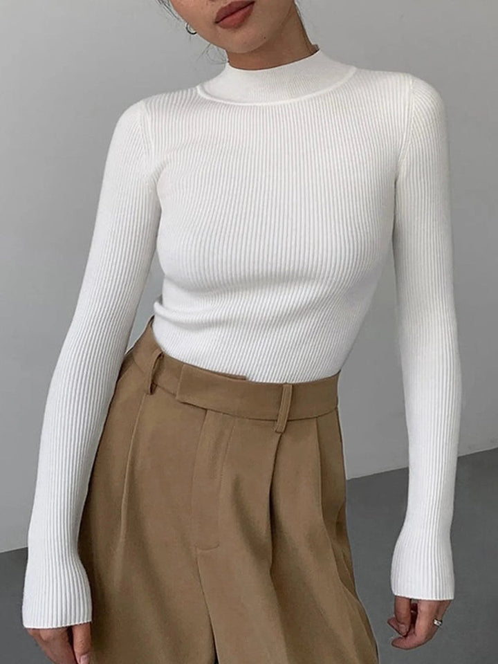 Isla | Women's Fitted Ribbed Knitted Roll Neck Jumper Mock Turtleneck