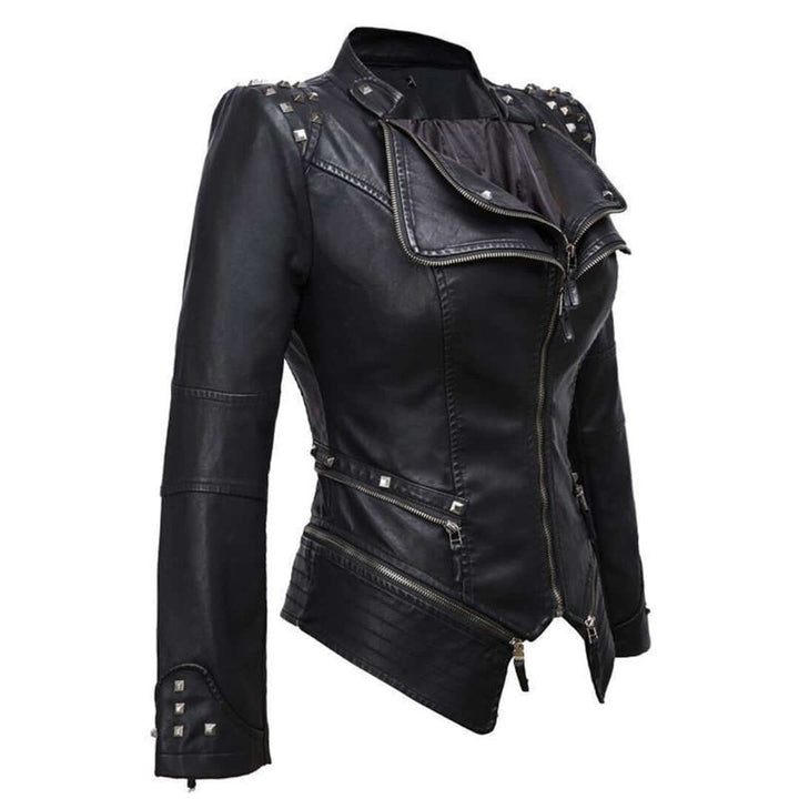 Willow | Women's Fitted Studded Faux Leather Biker Jacket Coat