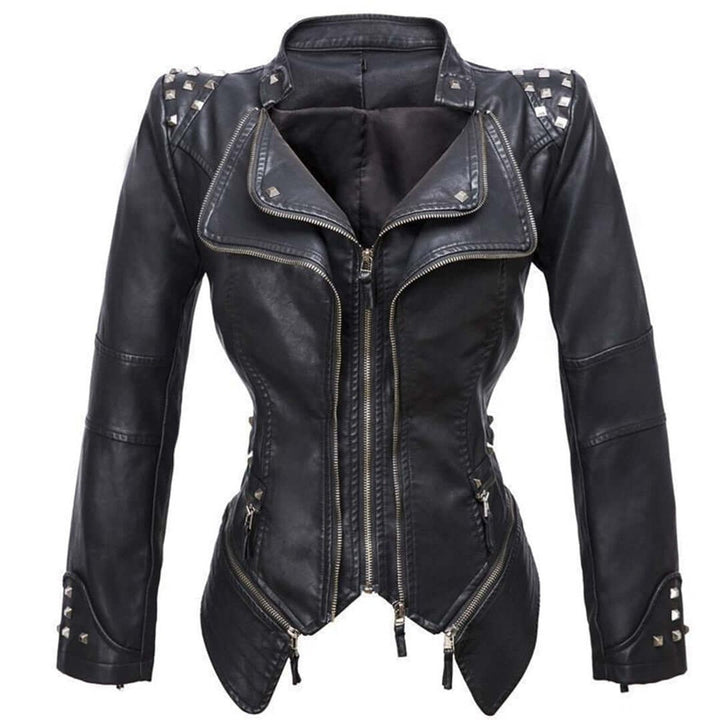 Willow | Women's Fitted Studded Faux Leather Biker Jacket Coat