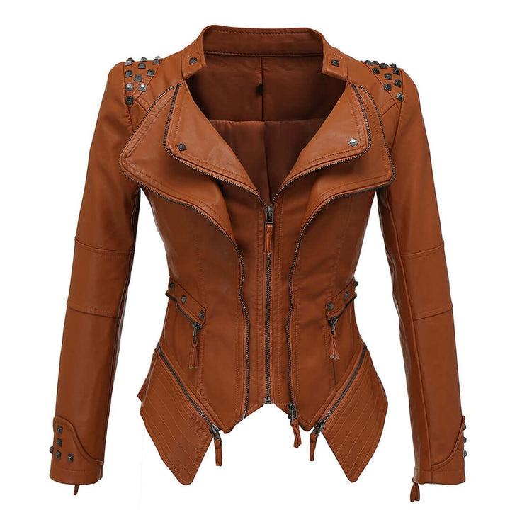 Willow | Women's Fitted Studded Faux Leather Biker Jacket Coat