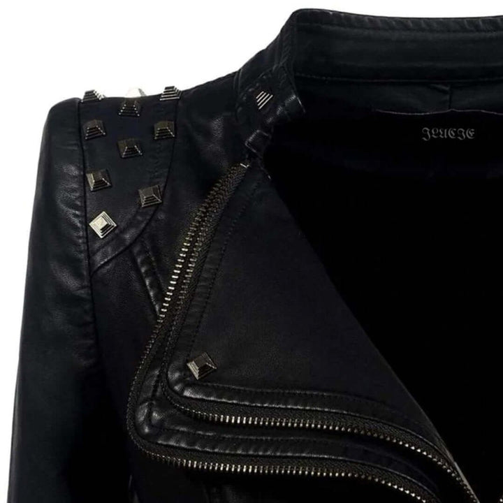 Willow | Women's Fitted Studded Faux Leather Biker Jacket Coat