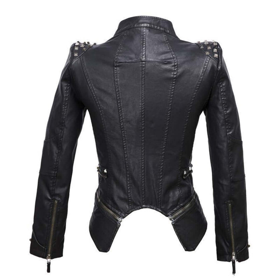 Willow | Women's Fitted Studded Faux Leather Biker Jacket Coat