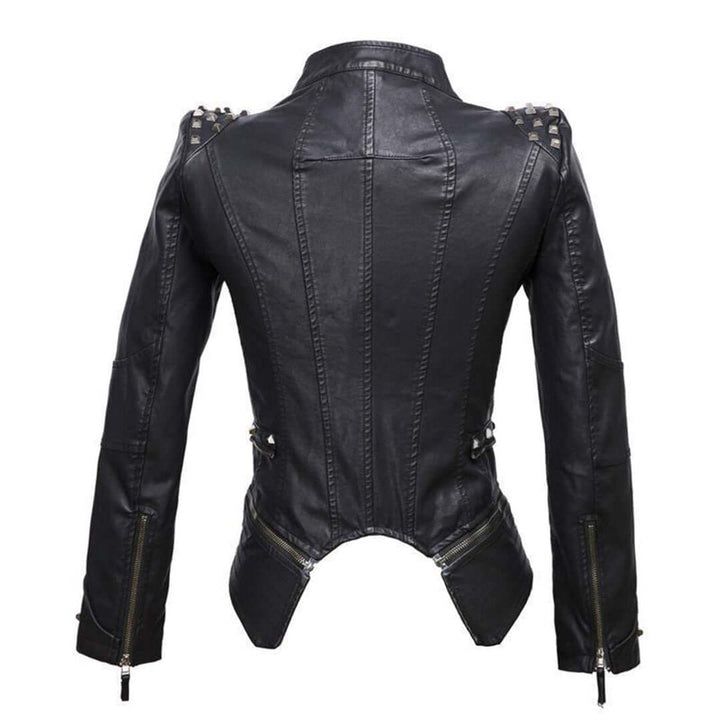 Willow | Women's Fitted Studded Faux Leather Biker Jacket Coat