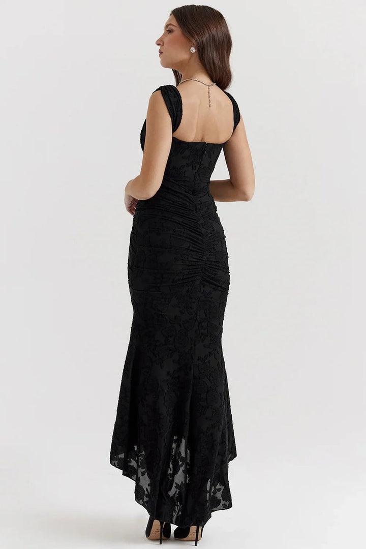 Willow | Women's Floral Jacquard Corset Midi Party Dress Wide Straps
