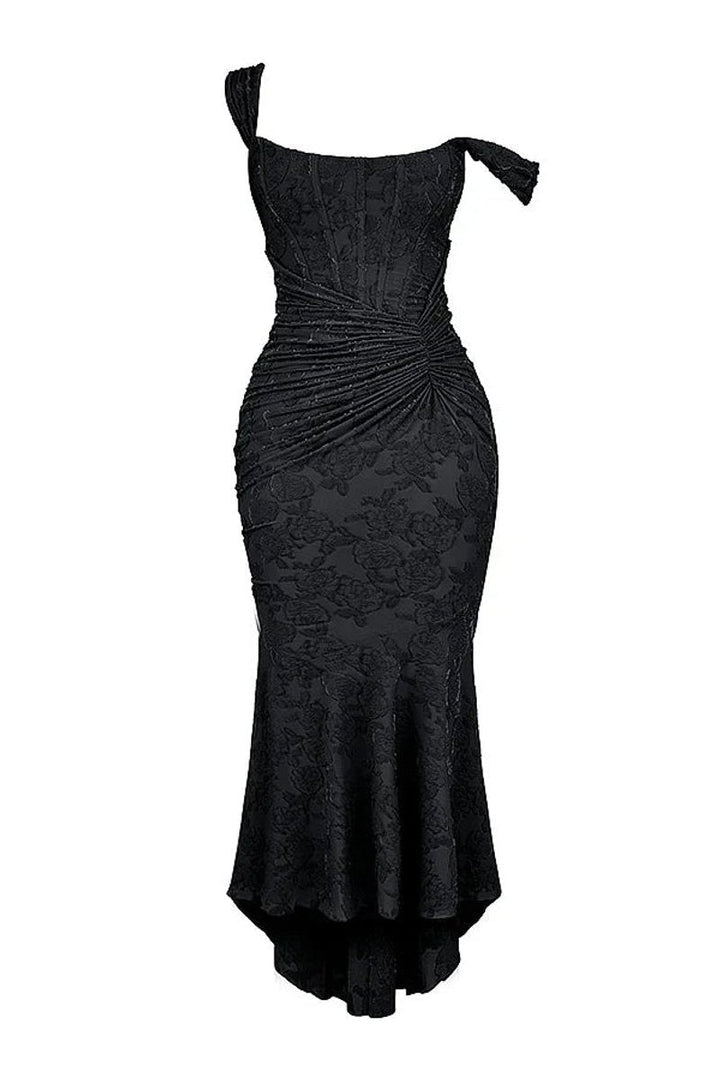 Willow | Women's Floral Jacquard Corset Midi Party Dress Wide Straps