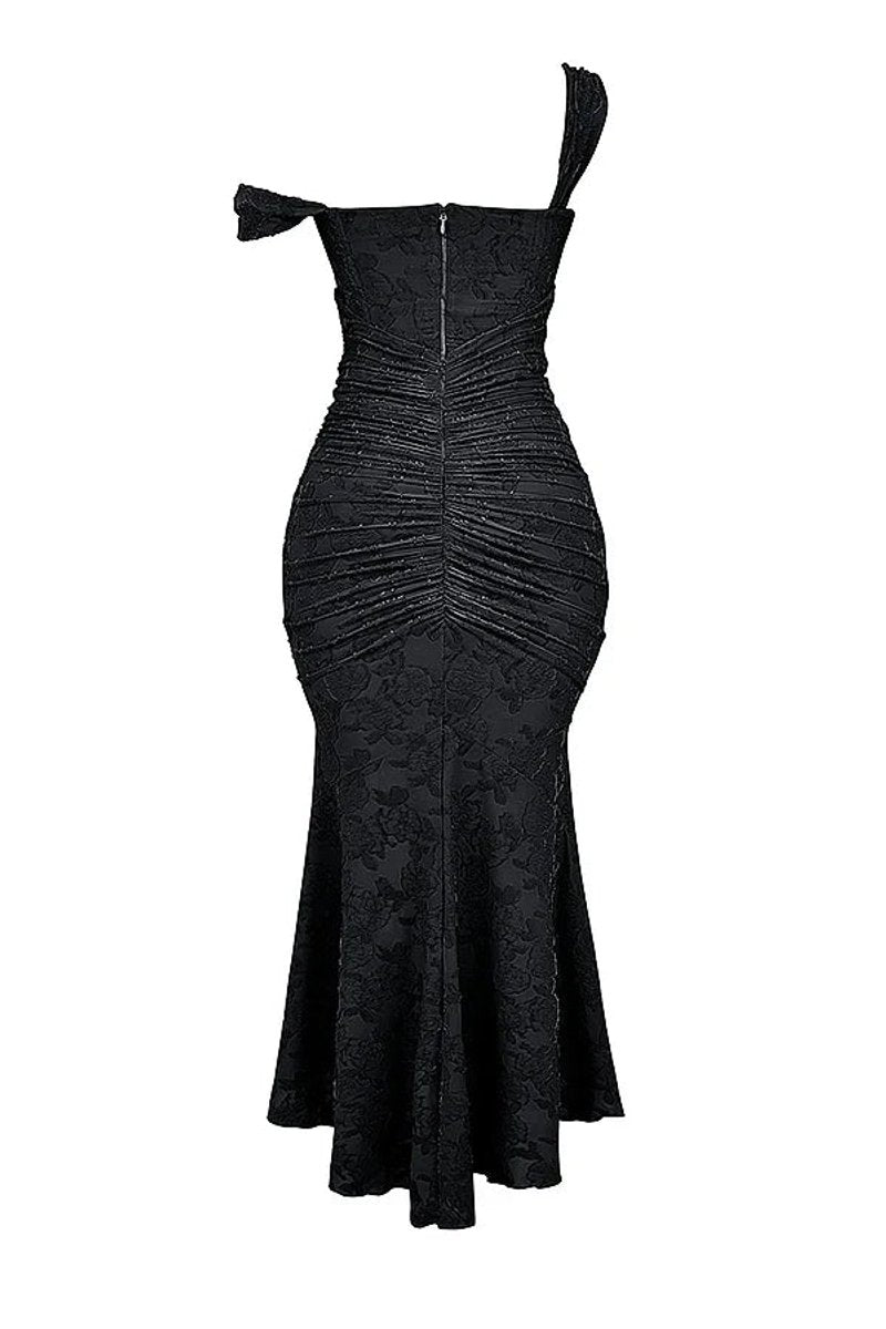 Willow | Women's Floral Jacquard Corset Midi Party Dress Wide Straps