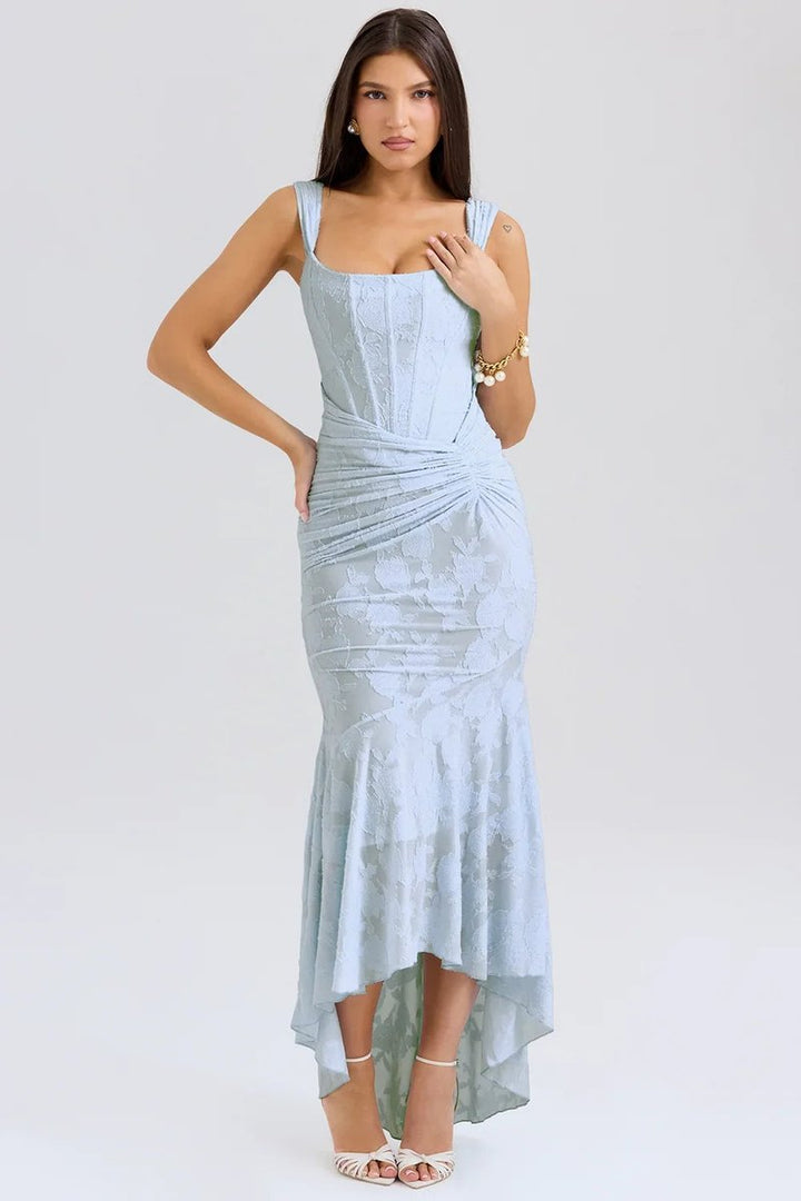Willow | Women's Floral Jacquard Corset Midi Party Dress Wide Straps