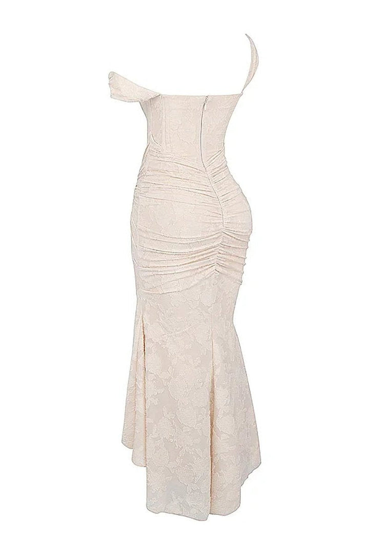 Willow | Women's Floral Jacquard Corset Midi Party Dress Wide Straps
