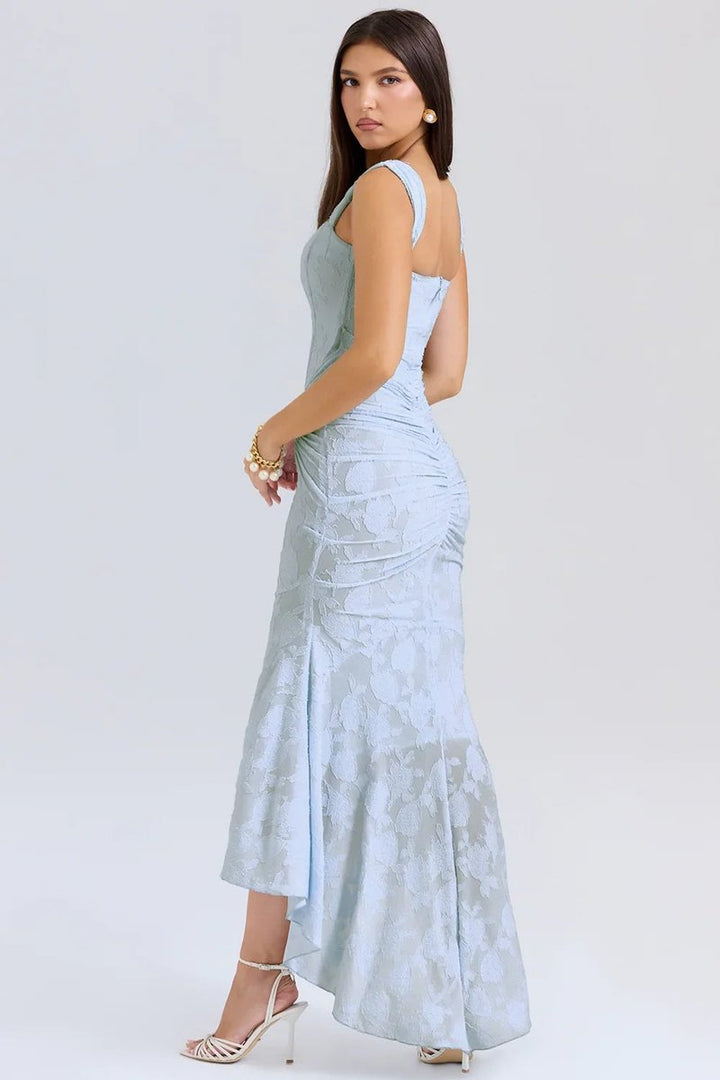 Willow | Women's Floral Jacquard Corset Midi Party Dress Wide Straps
