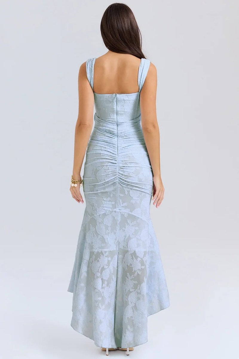 Willow | Women's Floral Jacquard Corset Midi Party Dress Wide Straps
