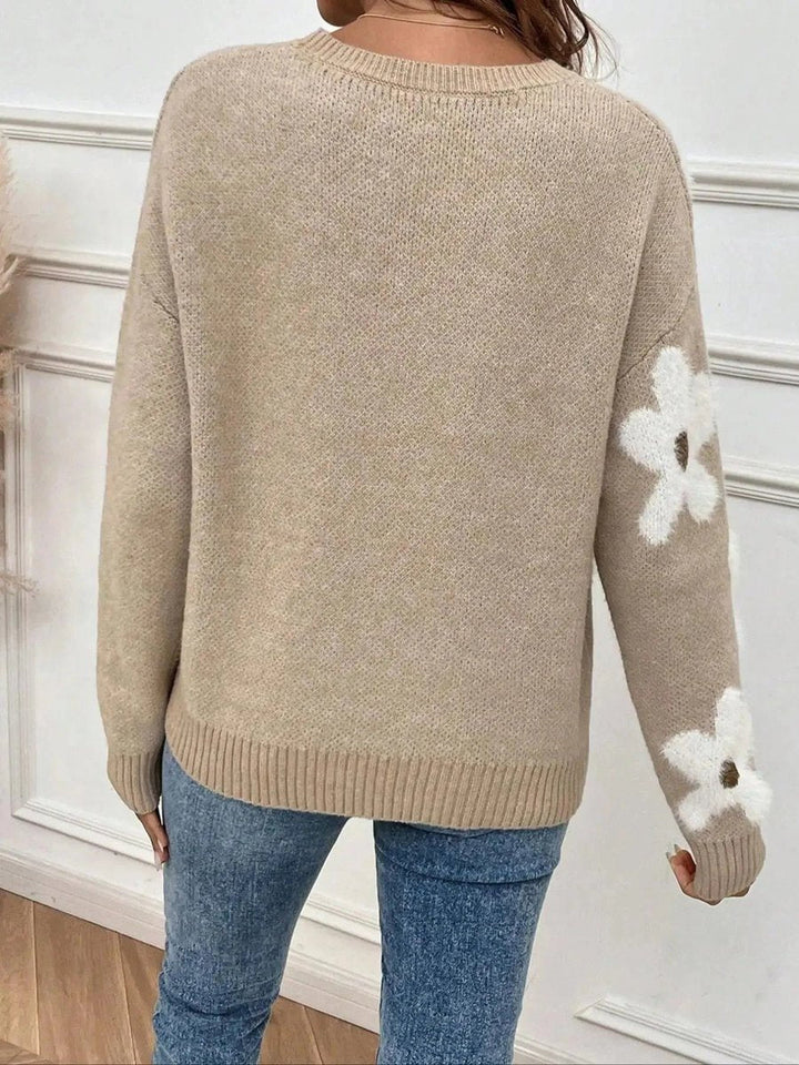 Willow | Women's Floral Knitted Jumper Crew Neck Relaxed Fit Pullover