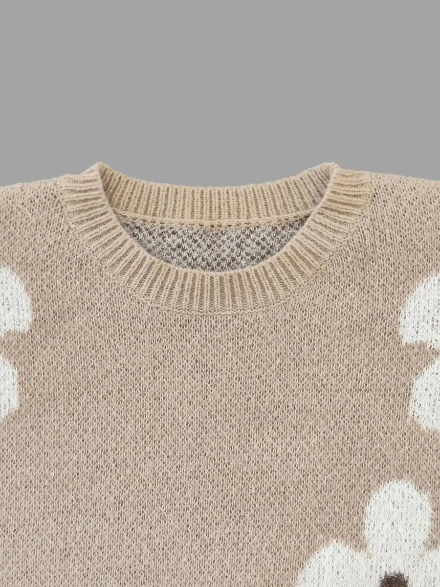 Willow | Women's Floral Knitted Jumper Crew Neck Relaxed Fit Pullover