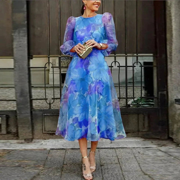 Sophie | Women's Floral Party Dress Sheer Long Sleeve A-Line Midi