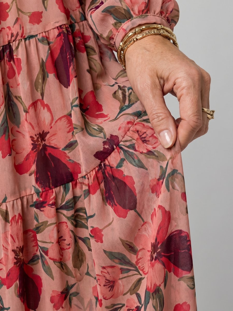 Ivy | Women's Floral Tiered Maxi Dress Long Sleeve Ruffled V-Neck