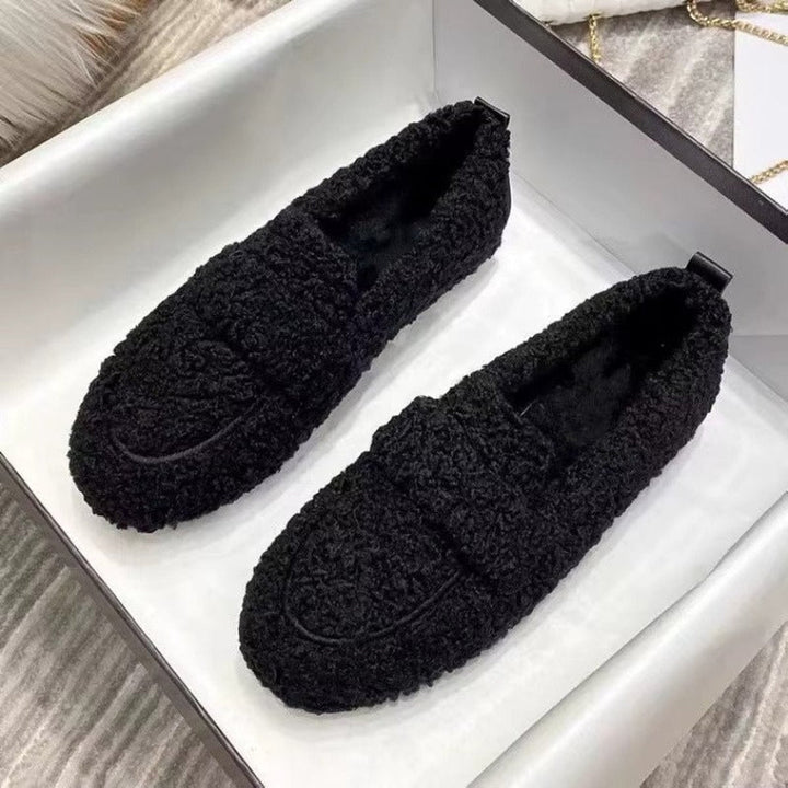 Rosie | Women's Fluffy Plush Slip-On Round-Toe Loafer Flats