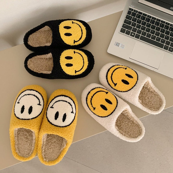 Florence | Women's Fluffy Smiley Face Faux-Fur Lined Cosy House Slippers