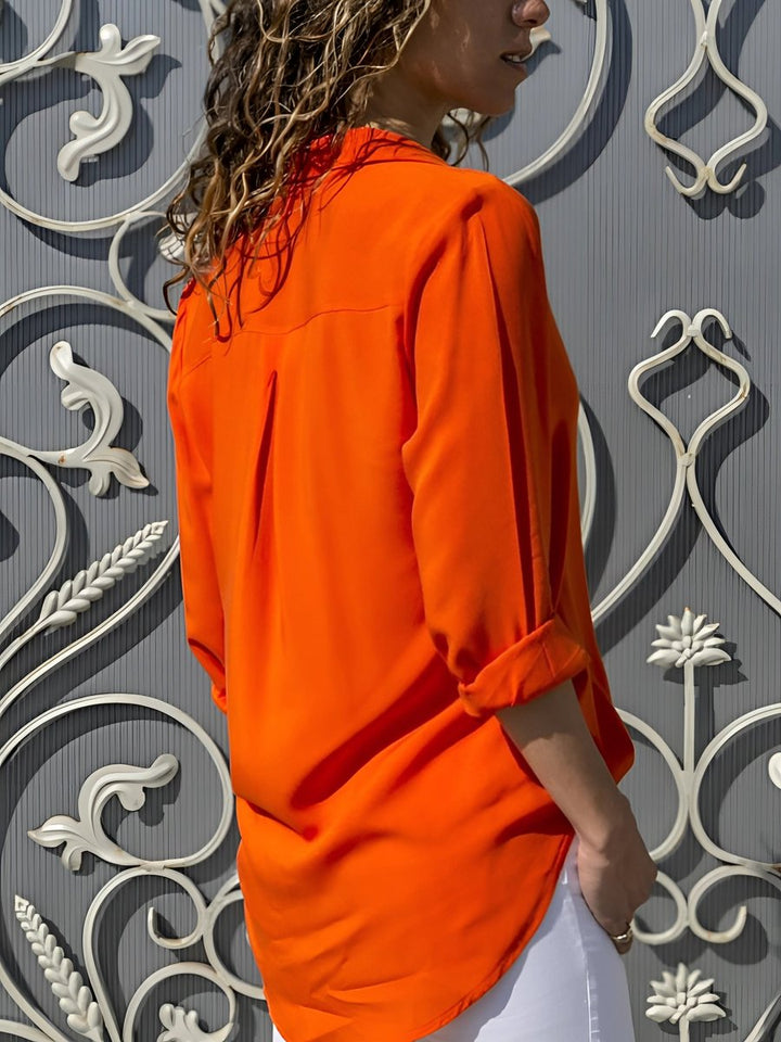 Ava | Women's Fluid Classic-Collar Blouse Roll-Up 3/4 Sleeves Curved Hem