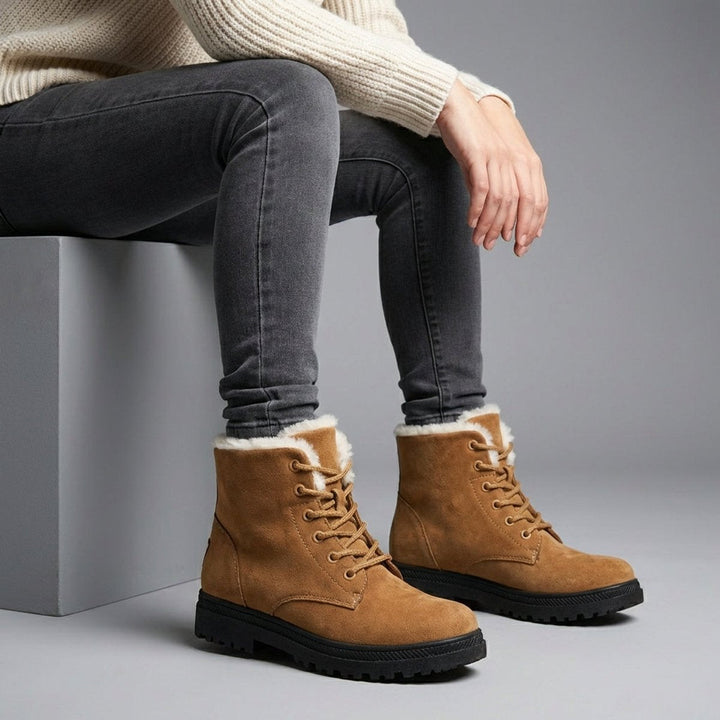 Evelyn | Women's Fur-Lined Suede Lace-Up Ankle Boots